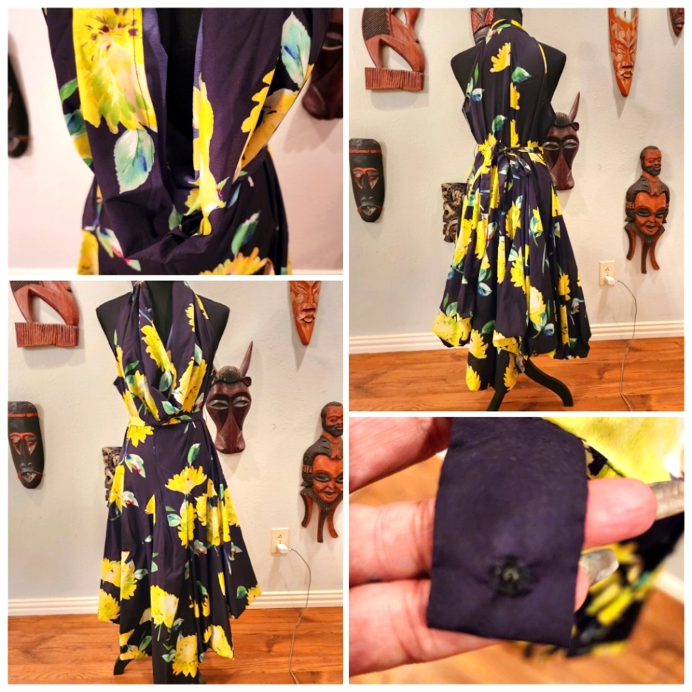 Samuel Dong, Drop/Cowl Halter Style Bubble Hem Dress, Size L (Fits S-L)